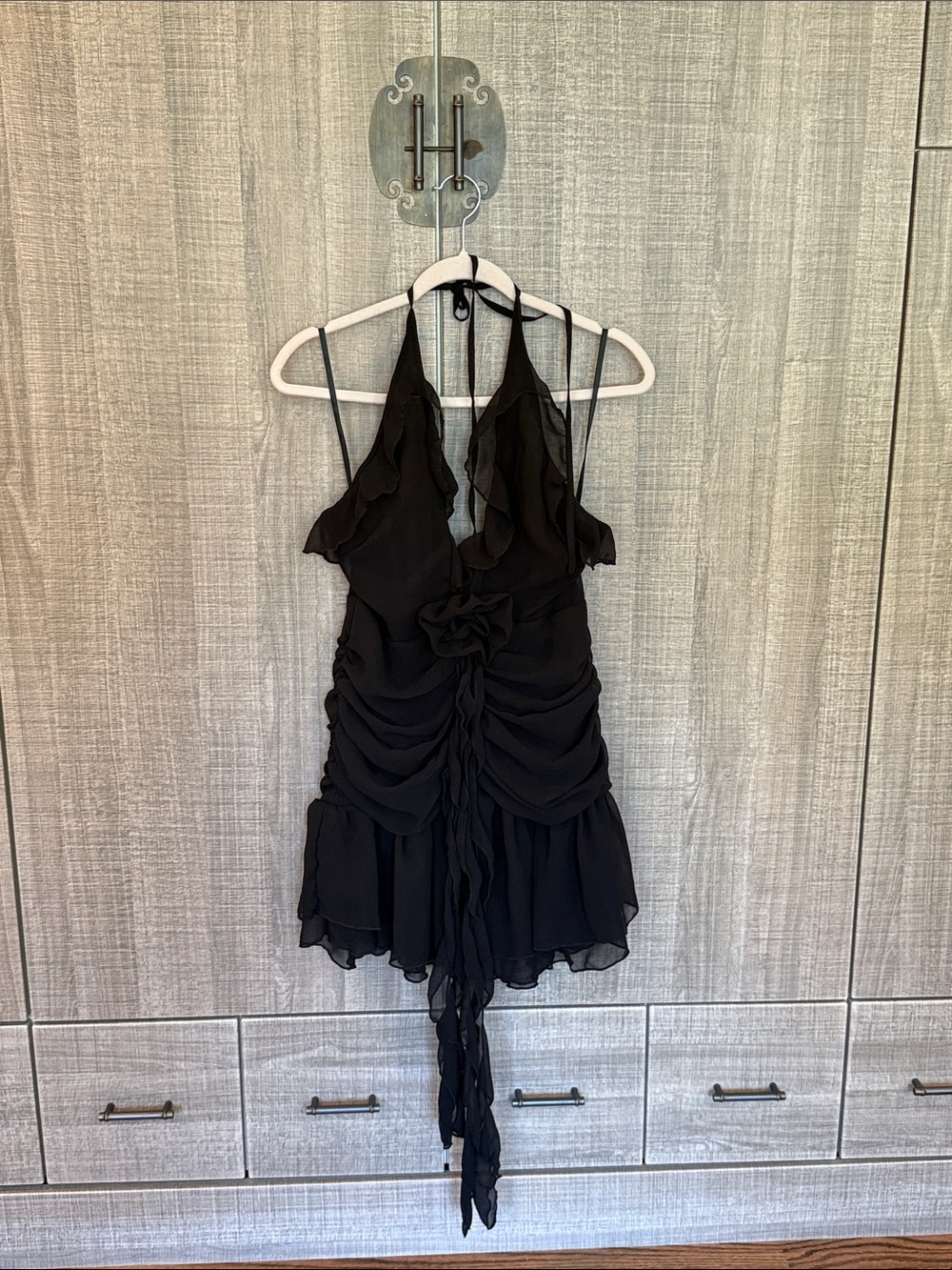 Runaway The Label Zelie Halter Mini Dress with Ruffle & Tie Detail